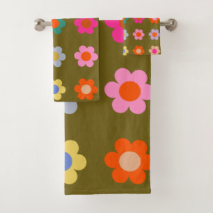 Vintage Farbige Blütenblume Abstrakt Retro-Blume Badhandtuch Set