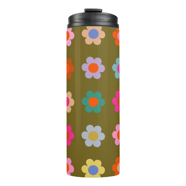 Vintage Farbige Blütenblume Abstrakt Retro-Blume Thermosbecher (Vorderseite)