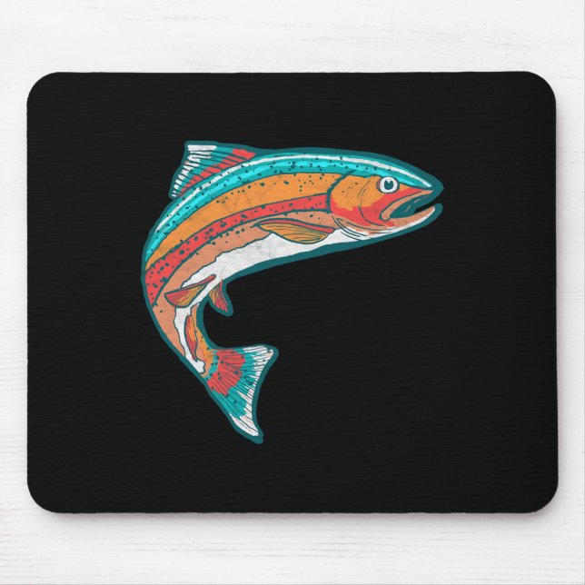 Vintage farbige Forellenfischerei Retro Fisch Graf Mousepad (Vorne)