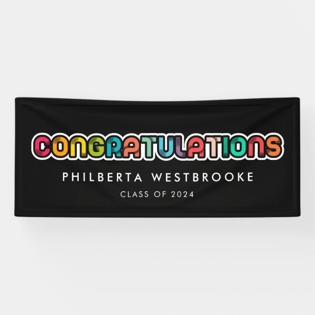 Vintage farbige Graduierungsparty Herzlichen Glück Banner (Horizontal)