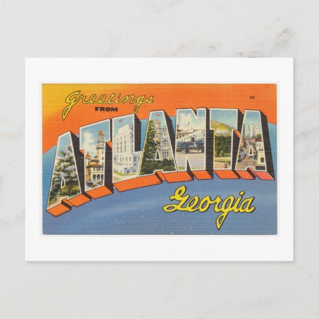Vintage farbige Grüße aus Atlanta Georgia Postkarte (Vorderseite)