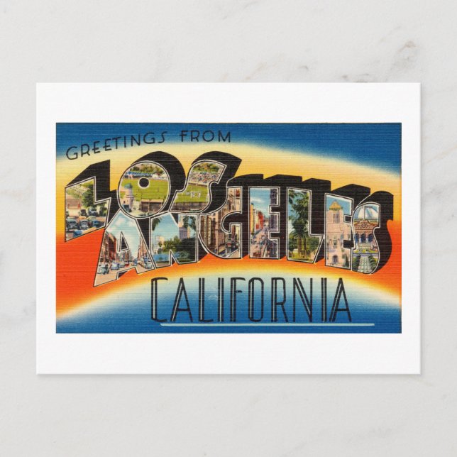 Vintage Farbige Grüße aus Los Angeles Postkarte (Vorderseite)