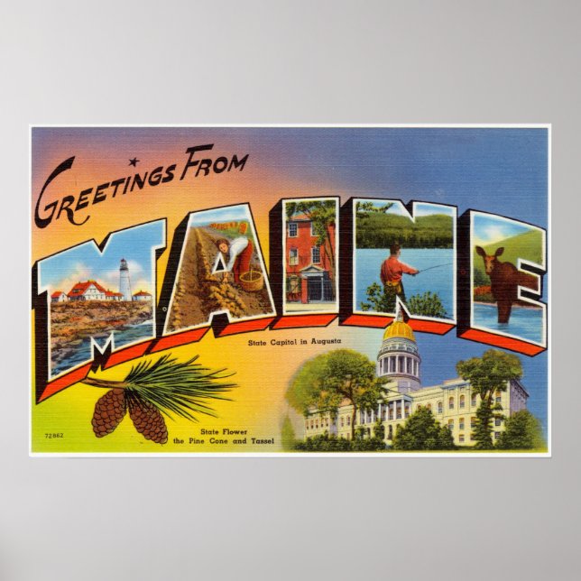 Vintage Farbige Grüße aus Maine Poster (Vorne)