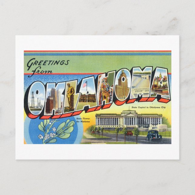 Vintage Farbige Grüße aus Oklahoma Poster Postkarte (Vorderseite)