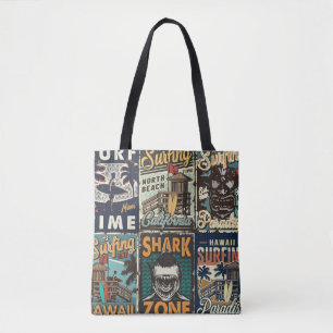 Vintage-farbige Surfposter-Set mit Surferbus
