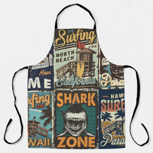 Vintage-farbige Surfposter-Set mit Surferbus Schürze