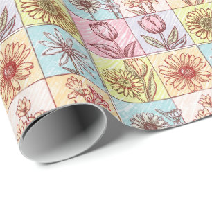 Vintage Farbige trendige Blumen Muster Geburtstag Geschenkpapier