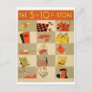 Vintage farbige WPA für den Einzelhandel mit fünf  Postkarte