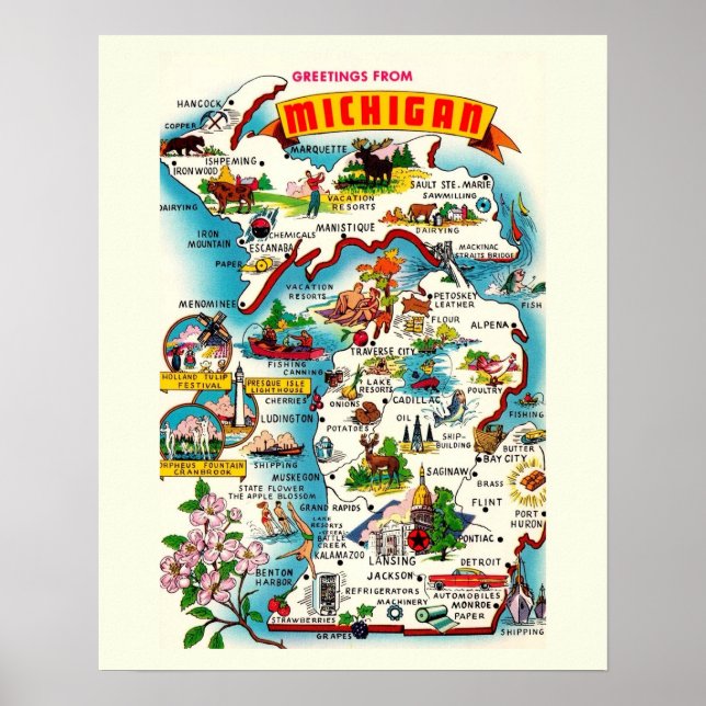 Vintage Farbkarte von Michigan Poster (Vorne)