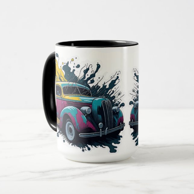 Vintage-Farbspritzer-Auto Tasse (Vorderseite Links)