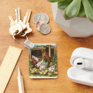 Vintage Farm Animals, Rooster, Hens, Chickens Schlüsselanhänger