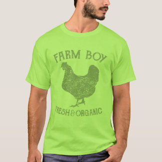 Vintage Farm Boy Fresh and Organic Chicken Illustr T-Shirt