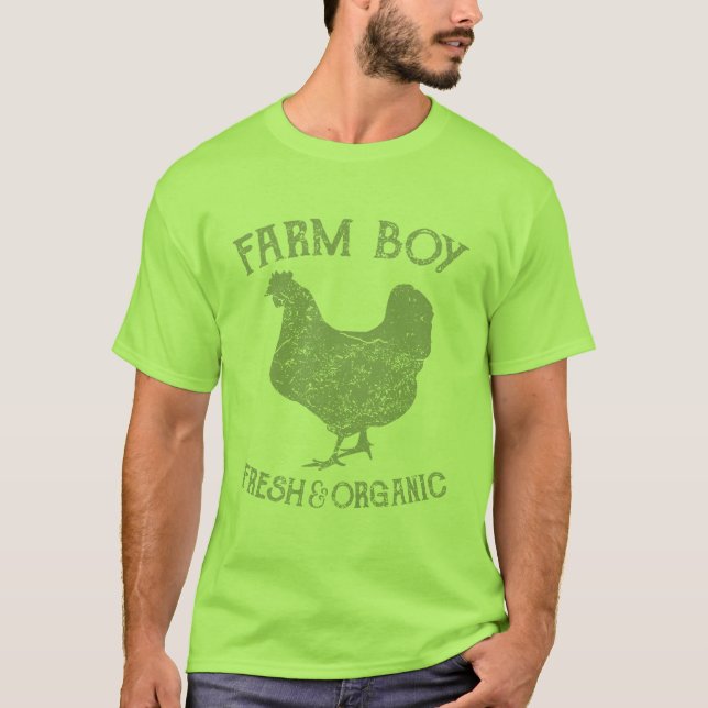 Vintage Farm Boy Fresh and Organic Chicken Illustr T-Shirt (Vorderseite)