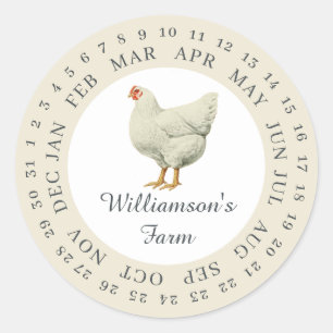 Vintage Farm Hen umschlossen Datum Eierkarton Anti Runder Aufkleber
