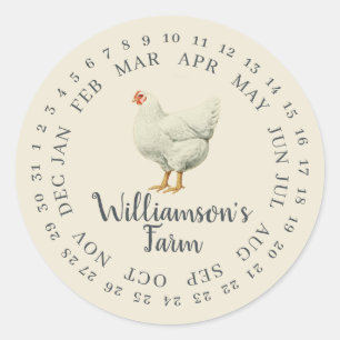 Vintage Farm Hen umschlossen Datum Eierkarton Anti Runder Aufkleber