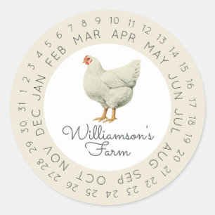 Vintage Farm Hen umschlossen Datum Eierkarton Anti Runder Aufkleber