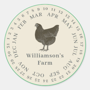 Vintage Farm Hen umschlossen Datum Eierkarton Anti Runder Aufkleber