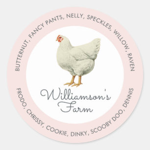 Vintage Farm Huhn Hühnernamen Ei-Karton Rosa Runder Aufkleber