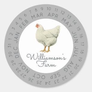 Vintage Farm Huhn umkreist Datum Eierkarton Grau Runder Aufkleber