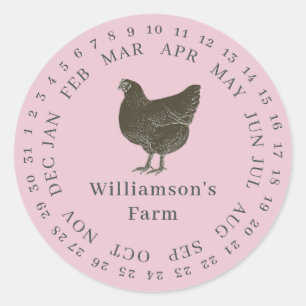 Vintage Farm Huhn umkreistes Datum Ei-Karton Rosa Runder Aufkleber