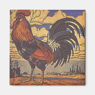 Vintage Farm Rooster Retro Huhn Küche Kunst, Dicht Magnet