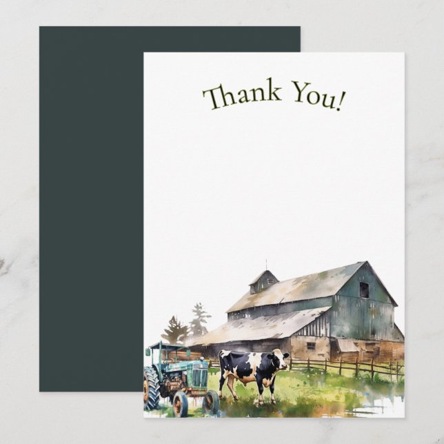 Vintage Farm Tractor  Thank You Note Einladung (Vorne/Hinten)
