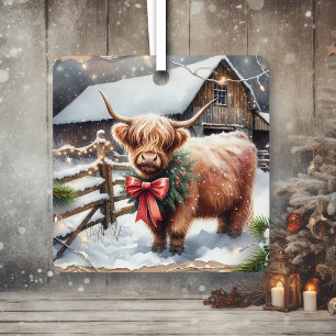 Vintage Farm und Hochland-Kuh Weihnachten Ornament Aus Metall
