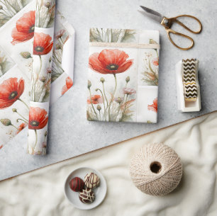 Vintage Farmhouse-Dekor rote Mohn-Gartenblume Geschenkpapier