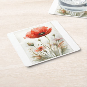 Vintage Farmhouse-Dekor rote Mohn-Gartenblume Rechteckiger Pappuntersetzer