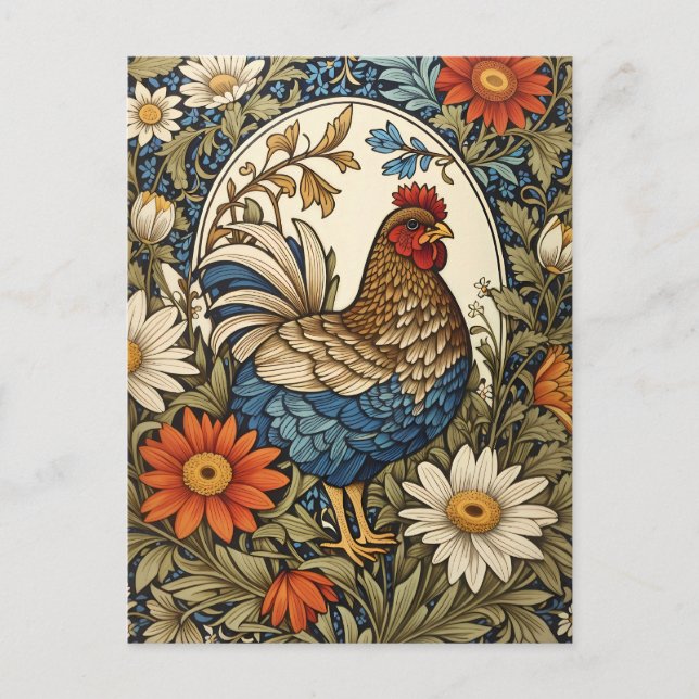 Vintage Farmhouse Hen and Daisy Flowers Postkarte (Vorderseite)