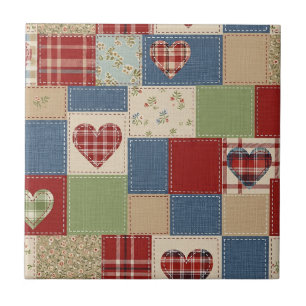 Vintage Farmhouse Herz Quilt Patchworkdruck Fliese