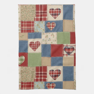 Vintage Farmhouse Herz Quilt Patchworkdruck Geschirrtuch