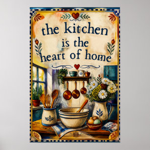 Vintage Farmhouse-Küche Herz des Zuhause Wasserfar Poster
