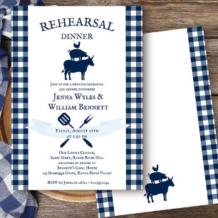 Vintage Farmhouse Navy Gingham Probeessen Einladung
