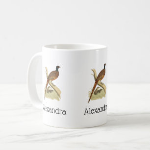 Vintage Fasan auf Ast Jagdvogel Zeichnung Farbe Kaffeetasse