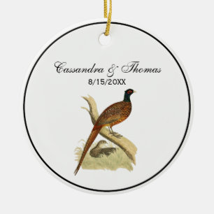 Vintage Fasan auf Ast Jagdvogel Zeichnung Farbe Keramik Ornament