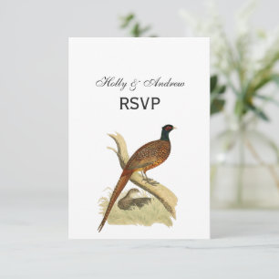 Vintage Fasan auf Ast Jagdvogel Zeichnung Farbe RSVP Karte