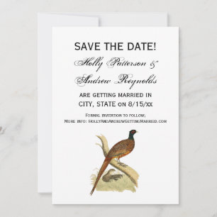 Vintage Fasan auf Ast Jagdvogel Zeichnung Farbe Save The Date