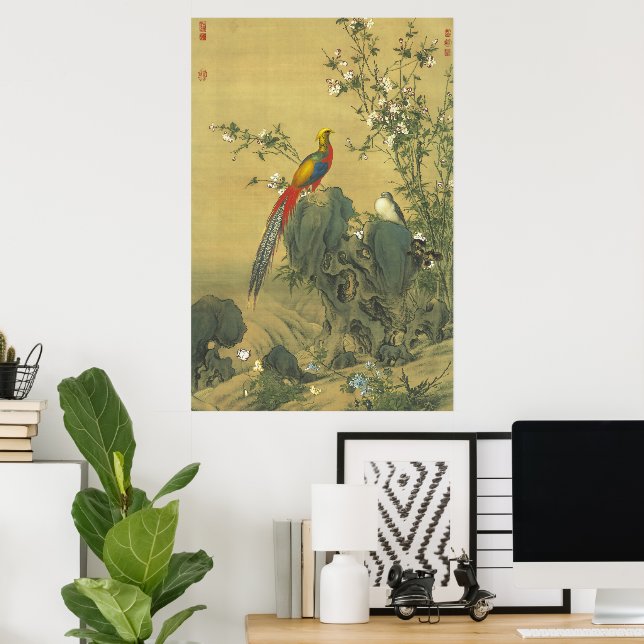 Vintage Fasan im Frühlingsgarten Kunst Poster (Heimbüro)