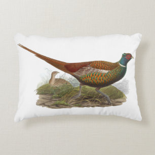 Vintage Fasan Jagdvogel Zeichnung Farbe Dekokissen