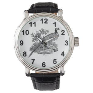 Vintage Fasan Jagdvogel Zeichnung SW Armbanduhr