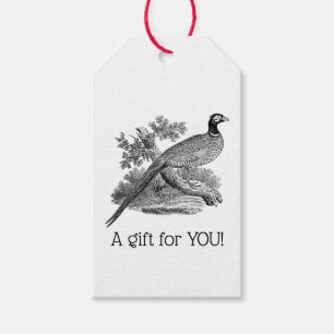 Vintage Fasan Jagdvogel Zeichnung SW Geschenkanhänger