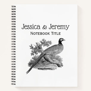 Vintage Fasan Jagdvogel Zeichnung SW Notizbuch