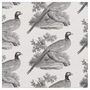 Vintage Fasan Jagdvogel Zeichnung SW Stoff