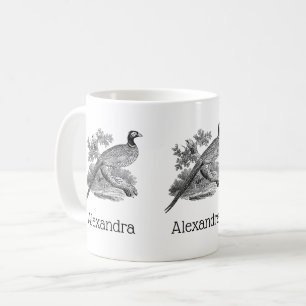 Vintage Fasan Jagdvogel Zeichnung SW Tasse
