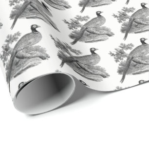 Vintage Fasan Wildvogel Zeichnung BW Geschenkpapier