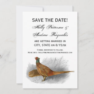 Vintage Fasan Wildvogel Zeichnung Farbe #3 Save The Date