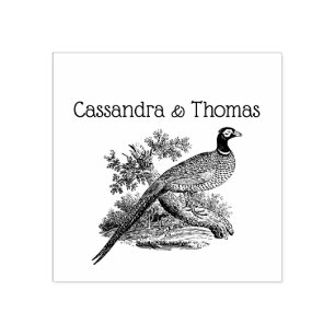 Vintage Fasan Wildvogel Zeichnung Paar Name Gummistempel