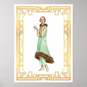 Vintage Fashion 20s Flapper Pant Dress Art Poster