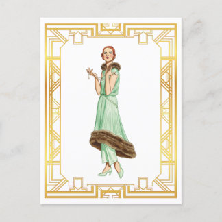 Vintage Fashion 20s Flapper Pant Dress Art Postkarte